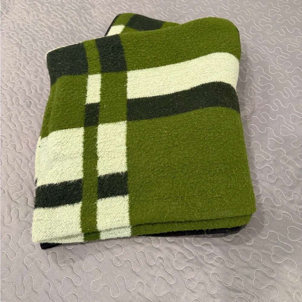 Vintage Green “Tartan” Wool Travel Blanket | Lap Rug | Car Rug | Mid-Century